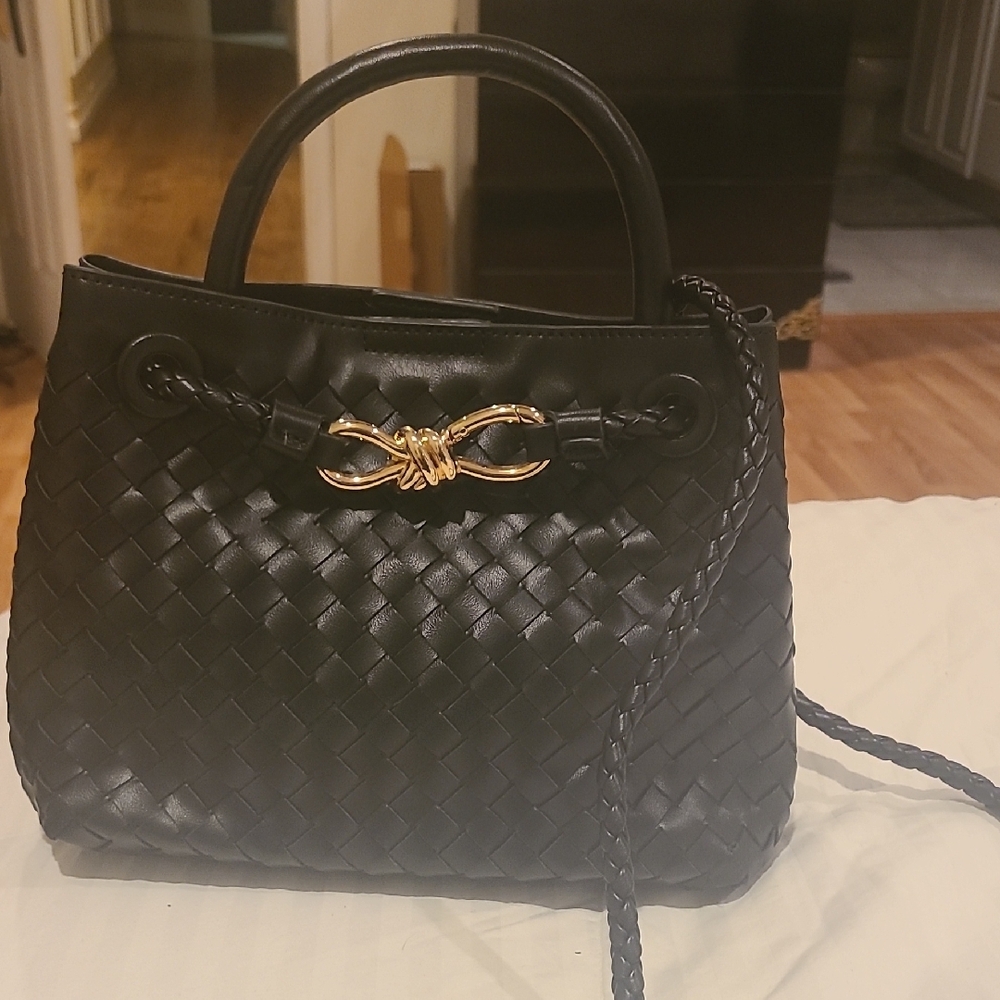 Elegant Black Woven Handbag